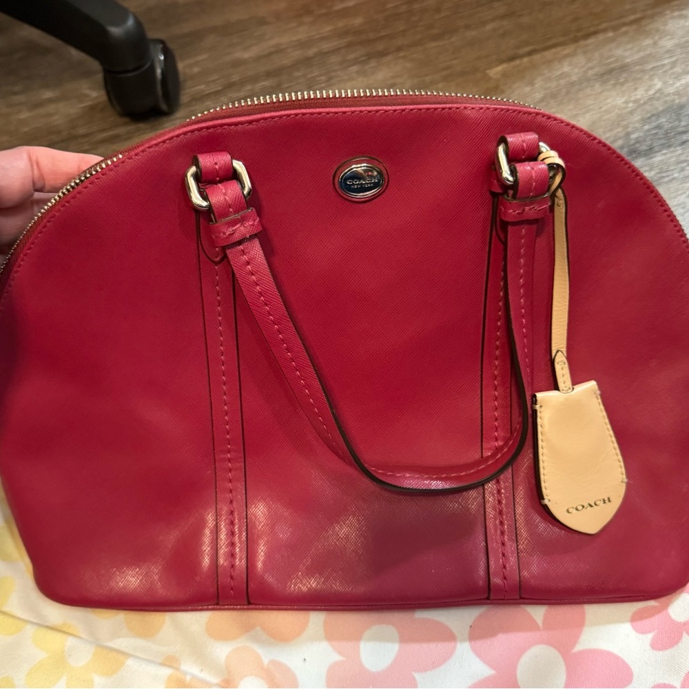Coach Peyton Leather Cora Domed Satchel (style F25671) magenta